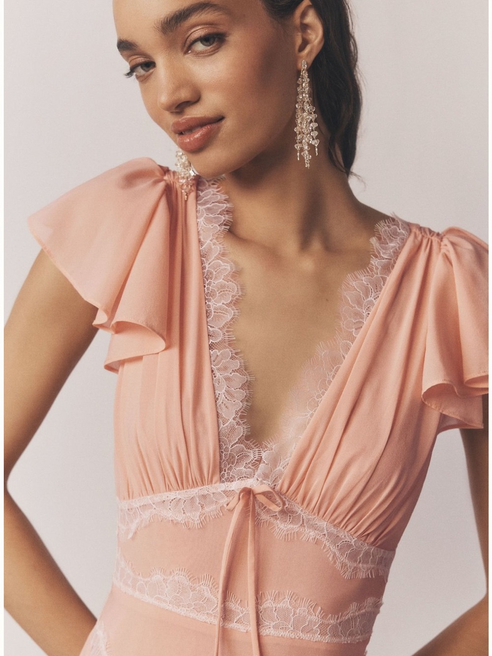 For Love & Lemons x Anthropologie Adriana Silk Maxi Gown- peach | XS (0) | NWT
